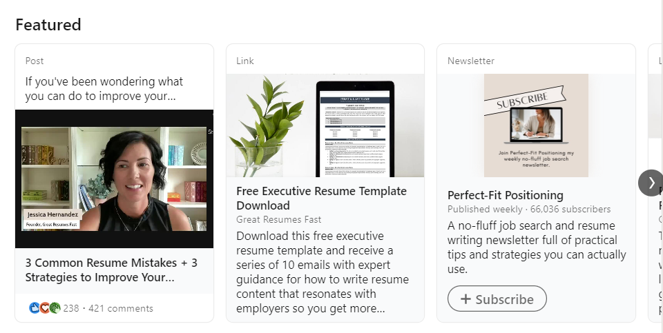 LinkedIn featured content example